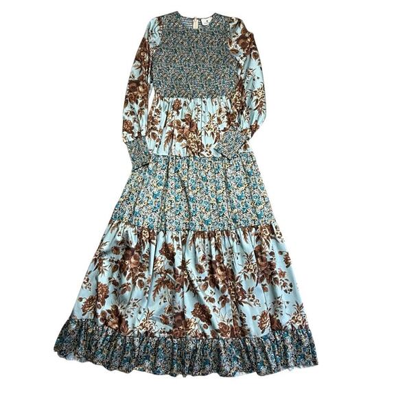 Tuckernuck Robin Egg Libby Mixed Floral Print Tiered Maxi Dress XS - Picture 2 of 8